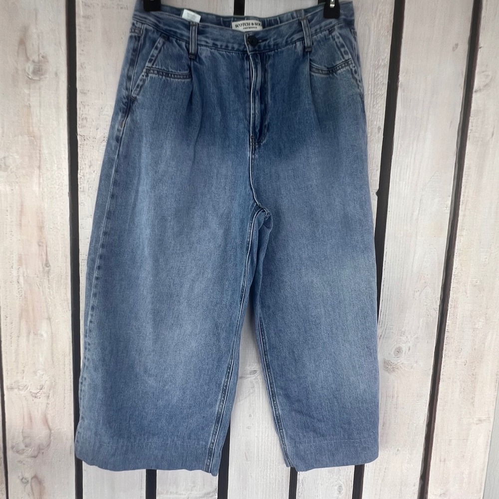 Scotch & Soda Wide Leg Jeans Womens 10/30 Blue Good Pleated Cropped Culottes